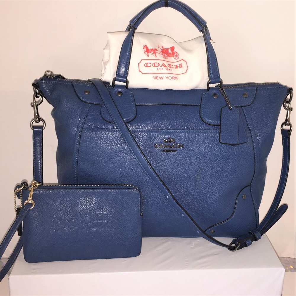 COACH Blue Leather Mickie Purse & Wristlet Set